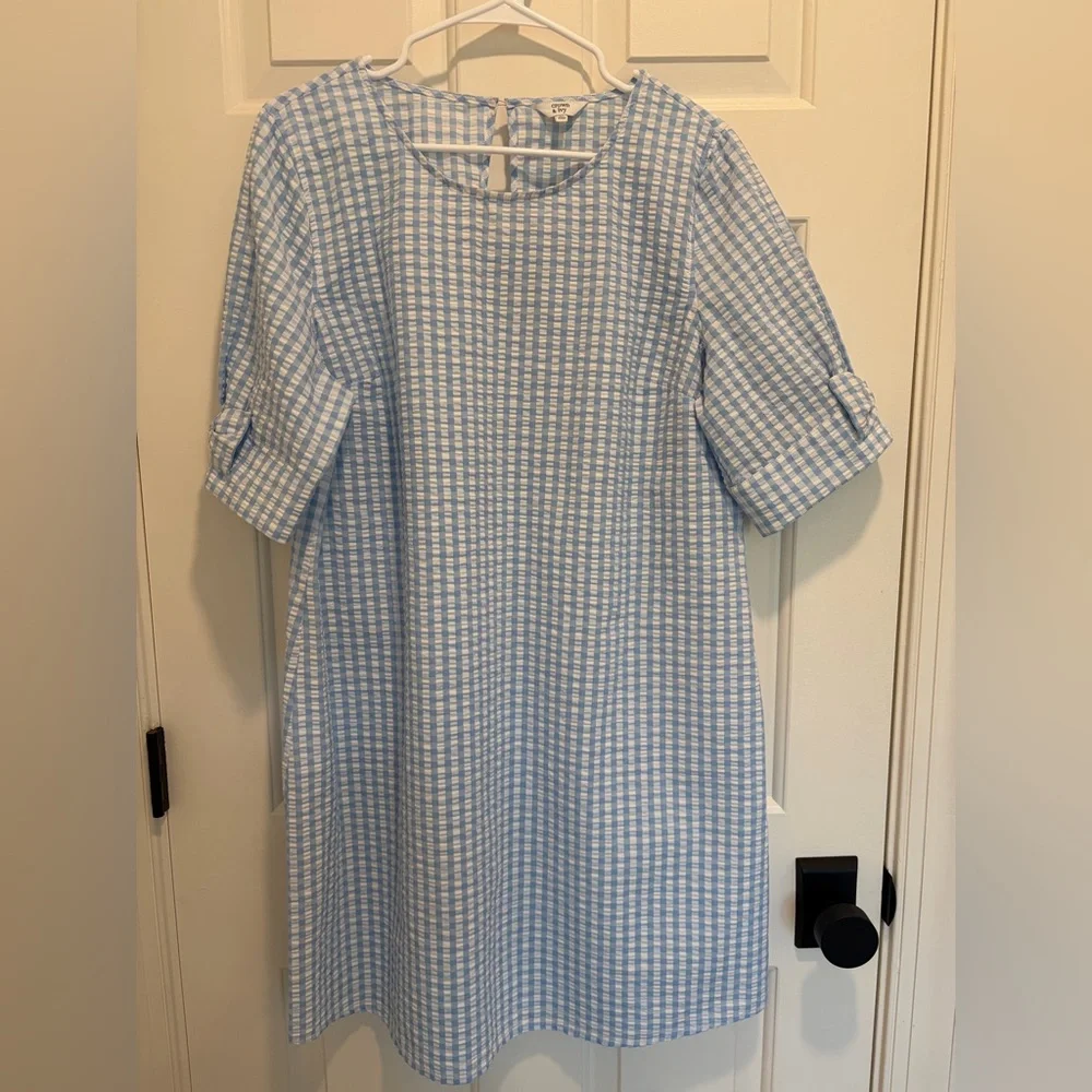 Crown & Ivy Women's Blue Gingham Shift Dress - Picture 1 of 4